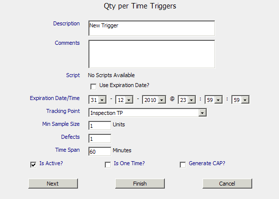 Creating a Quantity per Time Trigger